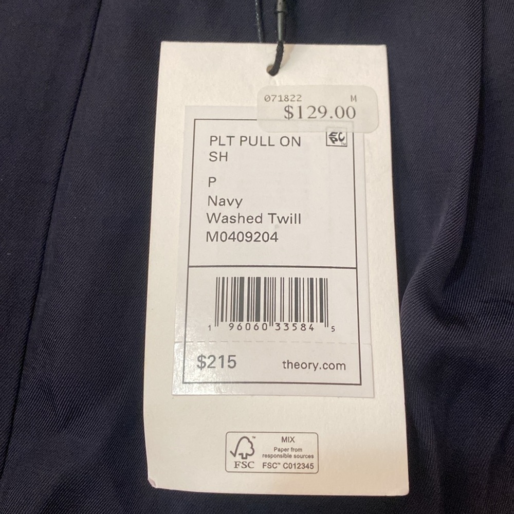 NWT Theory Navy Twill Pleated Pull On Shorts - Picture 9 of 12